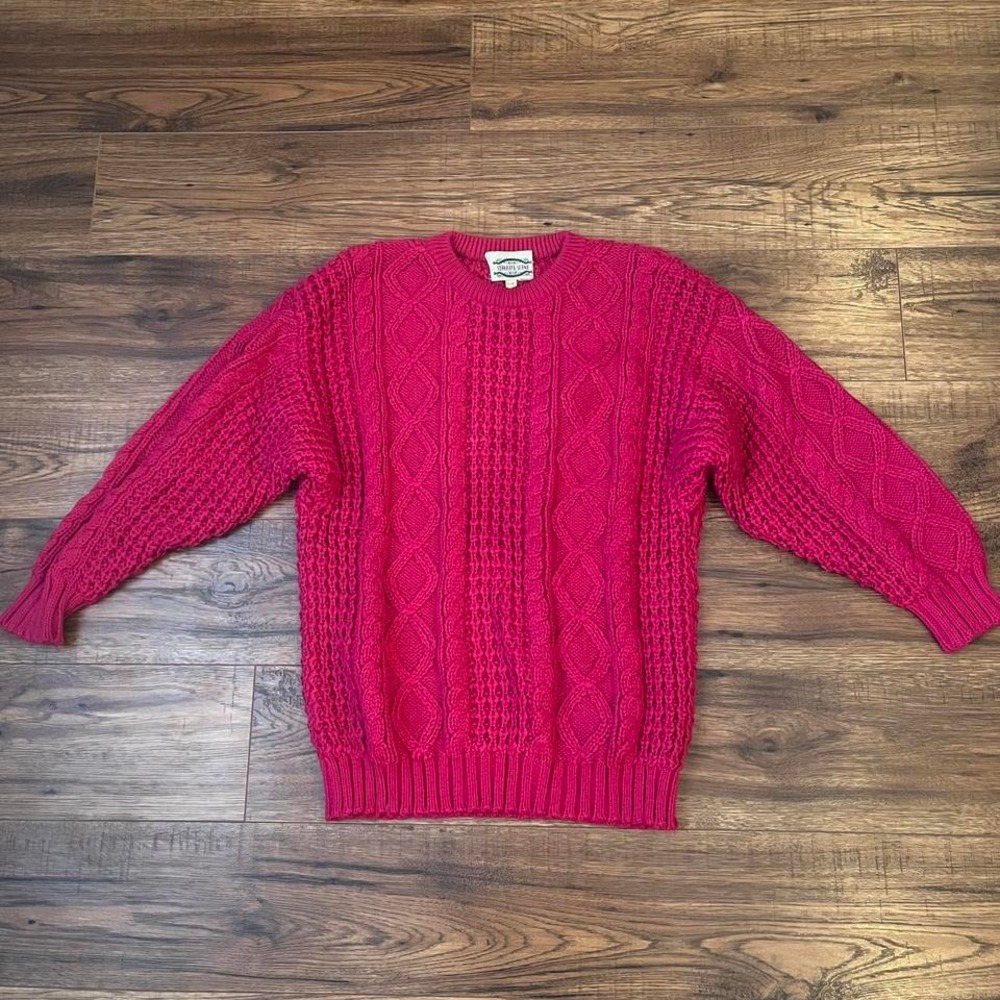 Vintage 90s Pink Chunky Cable Knit Sweater‎ Women Small Cottagecore Boho Fairy